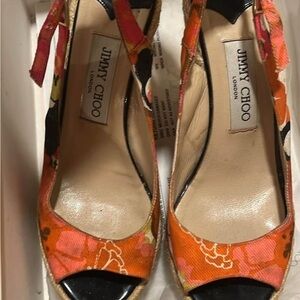 Jimmy Choo Orange and Black Floral Espadrilles